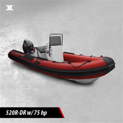 Red INMAR 520R rigid fiberglass boat, inflatable with console